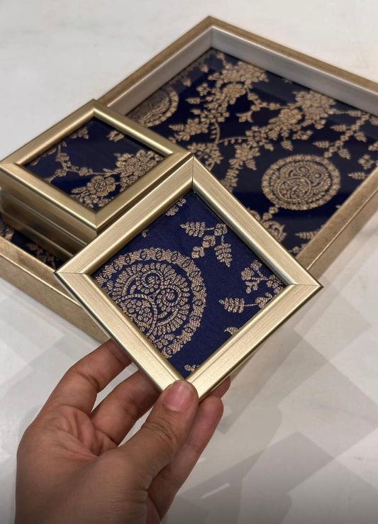 Brocade Tray Set - Blue