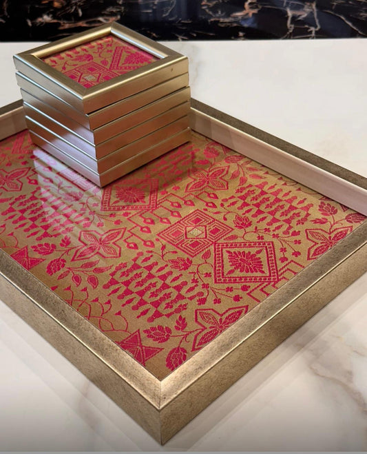 Brocade Tray Set - Vibrant pink